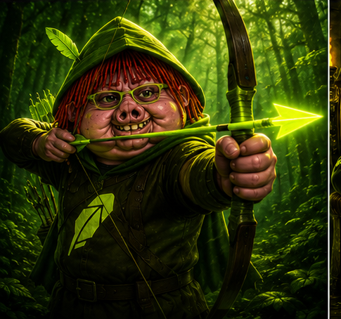 RobinHog as an archer with a neon green arrow