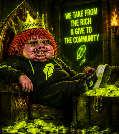 RobinHog on his throne, we take from the rich and give to the community